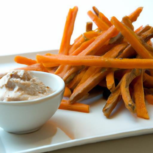 Crispy Sweet Potato Fries Paired with Creamy Vegan Mayo Dip