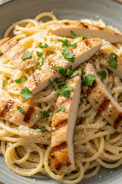 Skinny Chicken Alfredo Stuffed Spaghetti Squash Delight