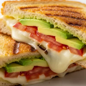 Melty Avocado Mozzarella Tomato Grilled Cheese Delight