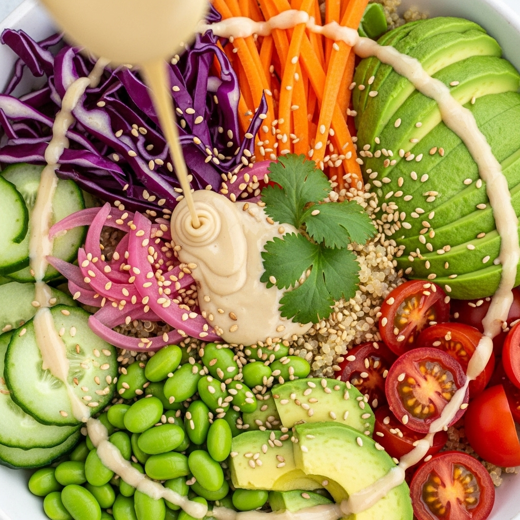 Rainbow Bowls with Sweet Maple Tahini Drizzle