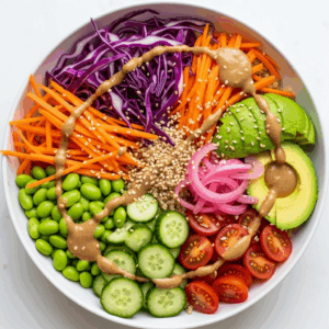 Rainbow Bowls with Sweet Maple Tahini Drizzle