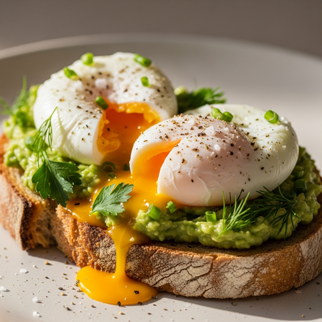 Elevate Breakfast: Poached Eggs on Herb-Kissed Avocado Toast