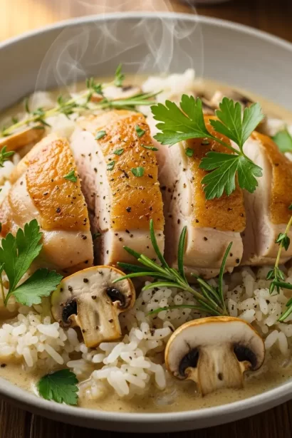 Mushroom Soup Rice with Tender Chicken