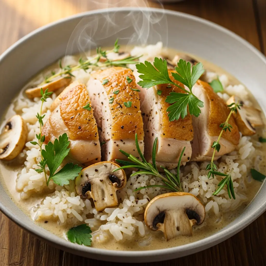 Mushroom Soup Rice with Tender Chicken