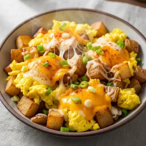 Cheesy Potato Egg Scramble