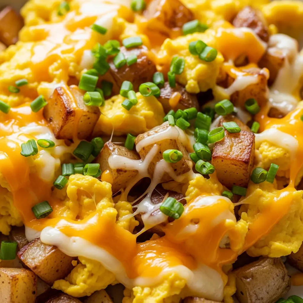Cheesy Potato Egg Scramble