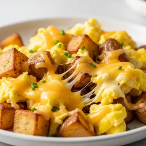 Cheesy Potato Egg Scramble
