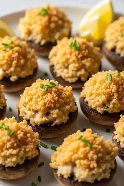 Crispy Creamy Crab Stuffed Mushrooms